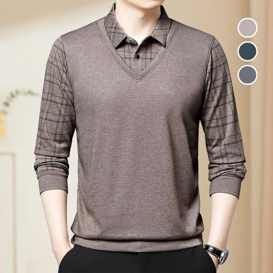 Men's Two Piece Lapel Long Sleeve Sweater Shirt